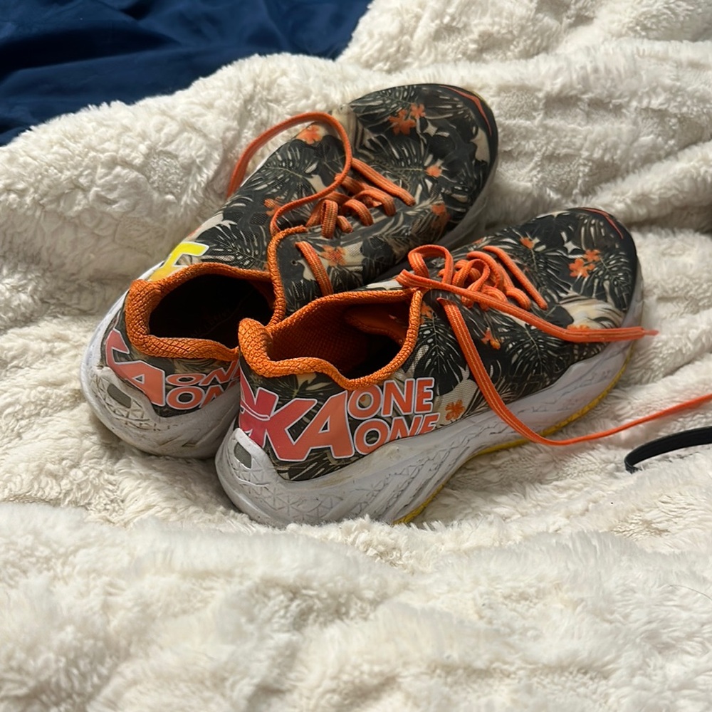 Hoka One One green and Orange Floral Sneakers